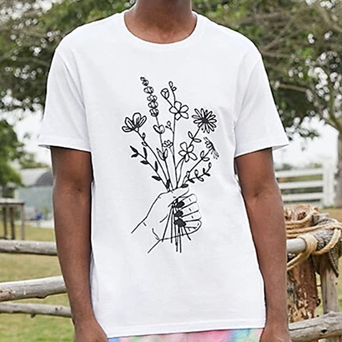 

Men's Unisex Tee T shirt Hot Stamping Floral Graphic Prints Hand Plus Size Print Short Sleeve Casual Tops Cotton Basic Designer Big and Tall White Black Khaki