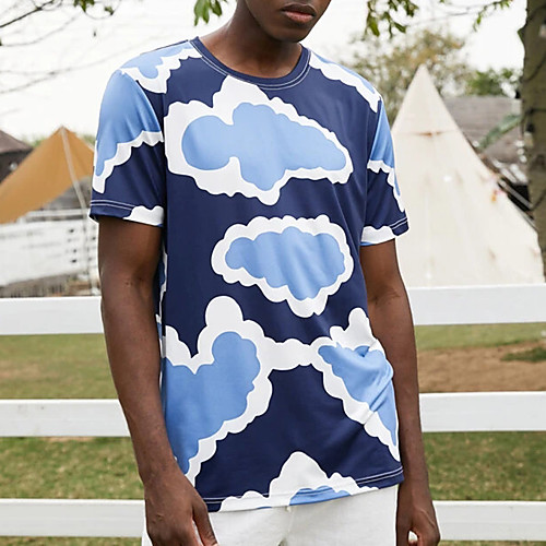 

Men's Tee T shirt 3D Print Graphic Prints Clouds Print Short Sleeve Daily Tops Cotton Casual Designer Big and Tall Blue