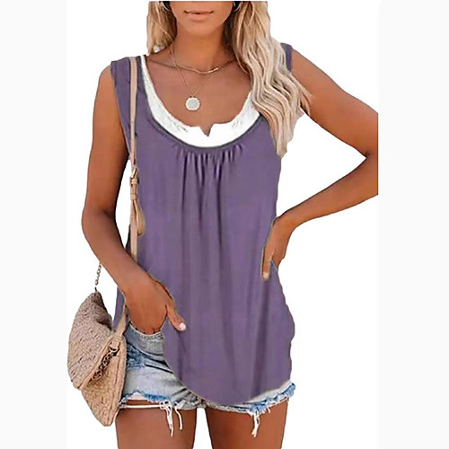 

Women's Tank Top Vest Plain Print U Neck Streetwear Boho Tops Blue Purple Blushing Pink