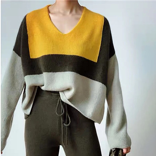 

Women's Multi Color Sweater Long Sleeve Sweater Cardigans Round Neck Yellow