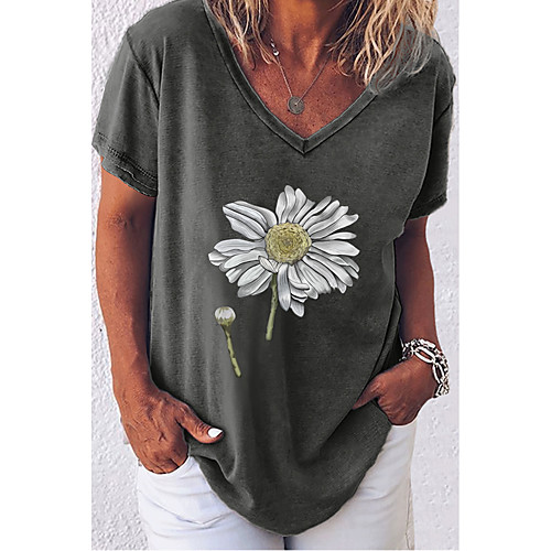 

Women's T shirt Graphic V Neck Tops White Black Brown