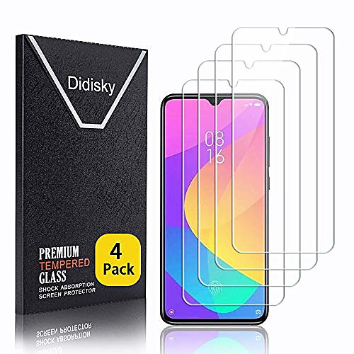 

didisky tempered glass screen protector for xiaomi mi 9 lite [pack of 4] scratch-resistant, 9h hardness, no bubbles, high definition, easy to use, case-friendly