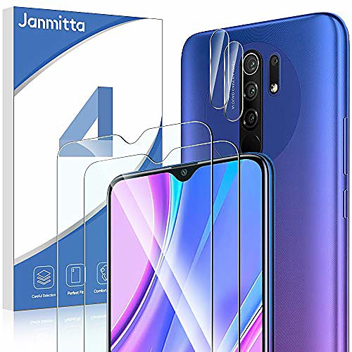

janmitta for xiaomi redmi 9 tempered glass screen protector [2pcs] camera screen protector [2pcs], 9h tempered glass [anti-scratch] lens tempered glass hd screen protector