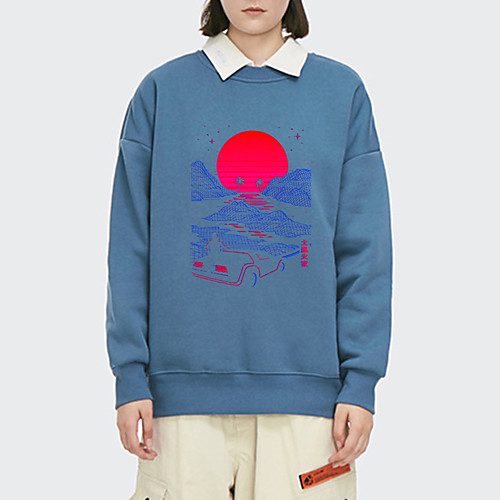 

Women's Pullover Sweatshirt Landscape Print Daily Other Prints Basic Hoodies Sweatshirts Loose Blue Blushing Pink White