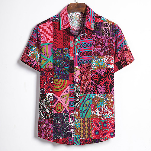 

Men's Shirt Other Prints Fruit Animal Print Short Sleeve Club Tops Tropical Beach Classic Collar Blue Red