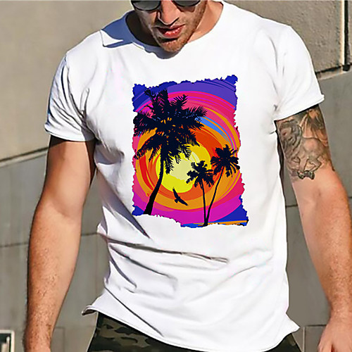 

Men's Unisex Tee T shirt Hot Stamping Graphic Prints Tree Plus Size Print Short Sleeve Casual Tops Basic Designer Big and Tall White