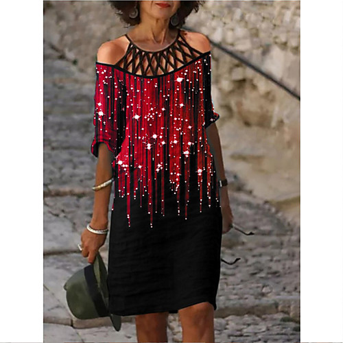 

Women's A Line Dress Knee Length Dress Blue Purple Green Dark Purple Red Long Sleeve Pattern Summer Casual 2021 S M L XL XXL 3XL 4XL 5XL / Cotton / Cotton
