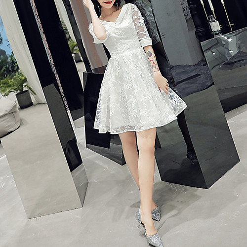 

A-Line Minimalist Elegant Party Wear Cocktail Party Dress V Neck Half Sleeve Short / Mini Lace with Sleek 2021