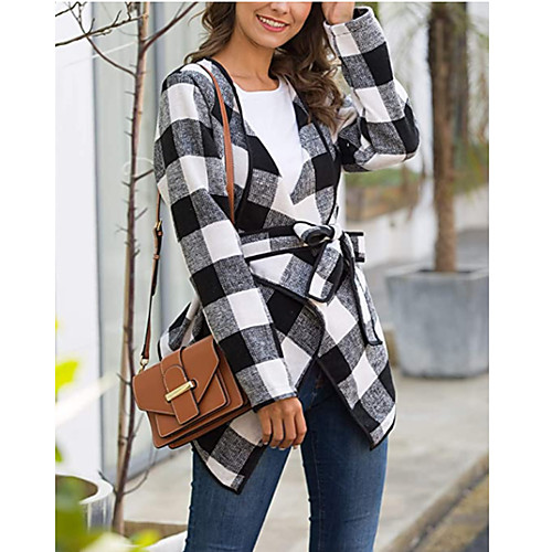 

Women's Coat Casual / Daily Fall Long Coat V Neck Regular Fit Casual Jacket Solid Color Others Black And White Navy