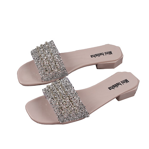 

Women's Sandals Outdoor Slippers Flat Heel Open Toe PVC Rhinestone Black Pink Silver