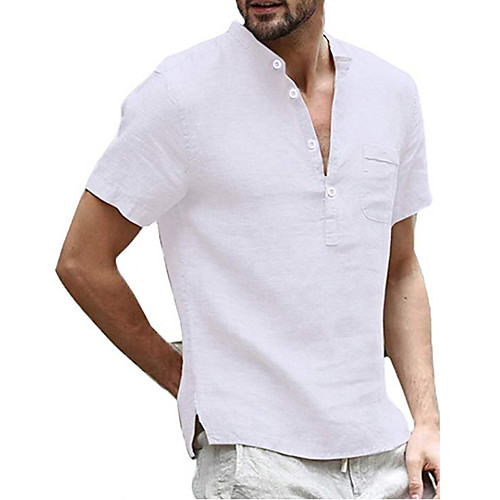 

Men's Shirt non-printing Solid Color Short Sleeve Casual Tops Simple Lightweight Comfortable White Black Khaki