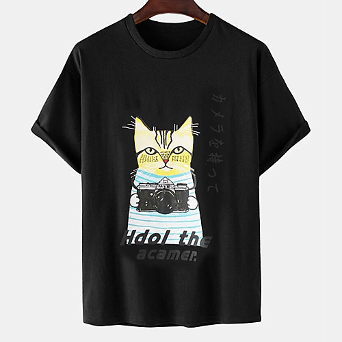 

Men's Unisex Tee T shirt Hot Stamping Cat Graphic Prints Letter Plus Size Print Short Sleeve Casual Tops Cotton Basic Designer Big and Tall White Black
