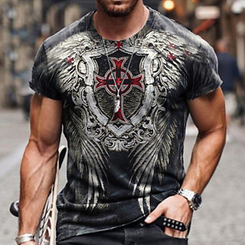 

Men's Tee T shirt Shirt 3D Print Graphic Cross Plus Size Short Sleeve Casual Tops Basic Designer Slim Fit Big and Tall Black