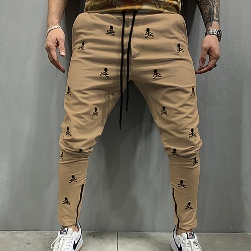 

Men's Stylish Sporty Casual / Sporty Streetwear Breathable Soft Outdoor Casual Daily Sports Jogger Pants Trousers Pants Skull Full Length Drawstring Pocket Elastic Waist ArmyGreen Yellow Gray Khaki