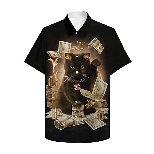 

Men's Shirt 3D Print Cat Animal Plus Size 3D Print Button-Down Short Sleeve Casual Tops Casual Fashion Breathable Comfortable Black