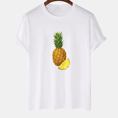 

Men's Unisex Tee T shirt Hot Stamping Graphic Prints Pineapple Plus Size Print Short Sleeve Casual Tops Cotton Basic Designer Big and Tall White Black Khaki