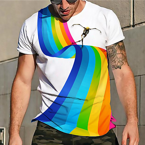 

Men's Unisex Tee T shirt Hot Stamping Rainbow Graphic Prints Plus Size Print Short Sleeve Casual Tops Basic Designer Big and Tall White