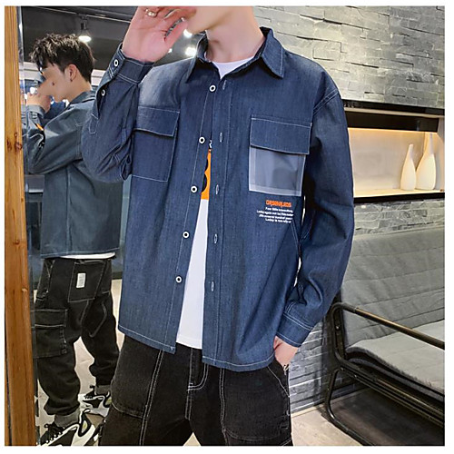 

Men's Shirt Letter Long Sleeve Casual Tops Casual Button Down Collar Blue Green Black