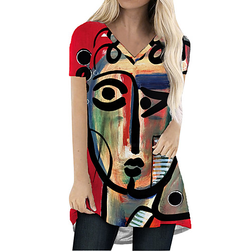 

Women's T Shirt Dress Tee Dress Short Mini Dress Light Brown Short Sleeve Abstract Print Spring Summer V Neck Casual Holiday Loose 2021 S M L XL XXL 3XL