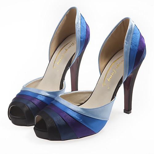 

Women's Heels Pumps Open Toe Daily Satin Solid Colored Red Blue