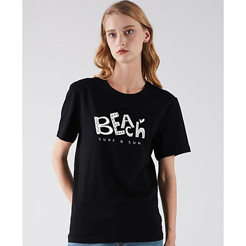 

Women's T shirt Letter Print Round Neck Basic Tops Black Khaki Green
