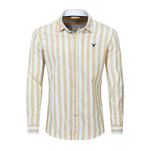 

Men's Shirt Striped Button-Down Long Sleeve Casual Tops 100% Cotton Lightweight Casual Fashion Breathable Yellow