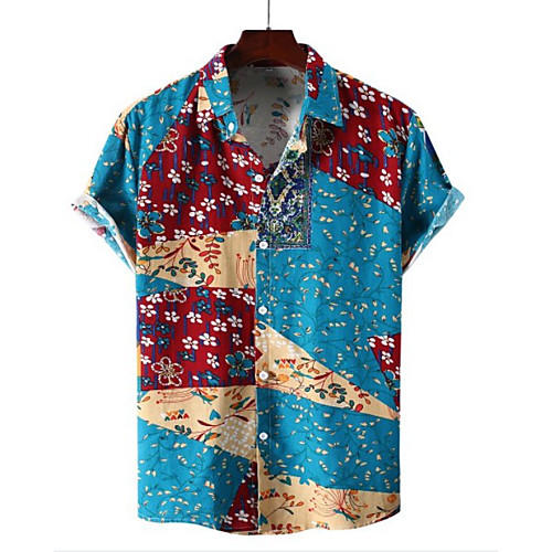 

Men's Shirt Other Prints Geometry Plus Size Print Short Sleeve Casual Tops Slim Fit H