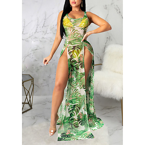 

Women's Swing Dress Maxi long Dress Yellow Green Black Sleeveless Print Spring Summer Casual / Daily 2021 S M L XL XXL