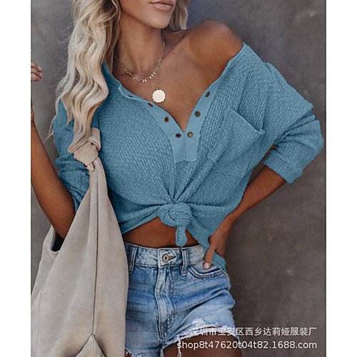 

Women's Solid Color Cardigan Long Sleeve Sweater Cardigans V Neck Lake blue White Blushing Pink