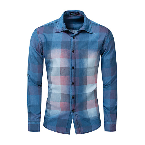 

Men's Shirt Plaid Button-Down Long Sleeve Street Tops Cotton Casual Nostalgic Comfortable Blue