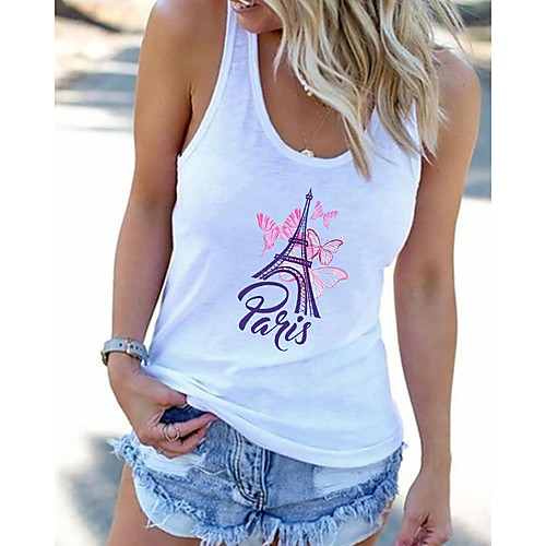 

Women's Butterfly Tank Top Vest Graphic Butterfly Letter Print U Neck Basic Streetwear Tops White Black Gray