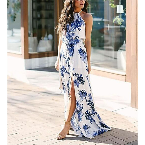 

Women's Swing Dress Maxi long Dress White flower Blue flower Black flower Sleeveless Floral Print Spring Summer Casual 2021 S M L XL 2XL