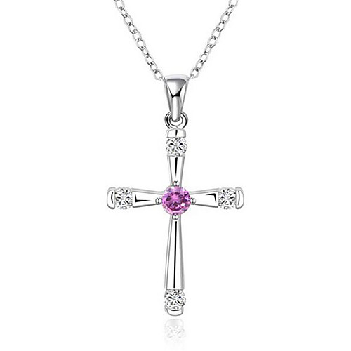 

Women's Men's Pendant Necklace Charm Necklace Classic Cross Precious Fashion Zircon Copper Silver Plated Silver 45 cm Necklace Jewelry 1pc For Christmas Halloween Party Evening Street Gift