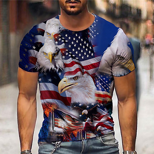 

Men's Tee T shirt Shirt 3D Print Graphic Prints Eagle American Flag Independence Day Plus Size Print Short Sleeve Daily Tops Casual Designer Big and Tall Blue / Summer