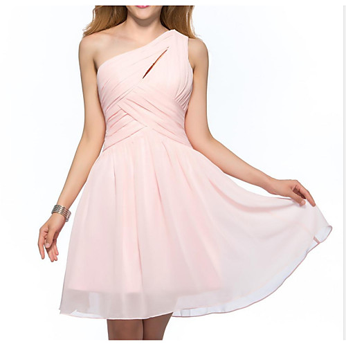 

A-Line Flirty Empire Engagement Cocktail Party Dress One Shoulder Sleeveless Short / Mini Chiffon with Pleats 2021