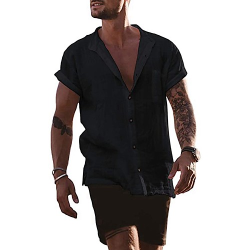 

Men's Shirt Solid Colored Button-Down Short Sleeve Casual Tops Casual Fashion Breathable Comfortable Standing Collar White Black Light Blue