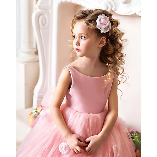 

Ball Gown Knee Length Flower Girl Dresses Party Tulle Sleeveless Jewel Neck with Ruching