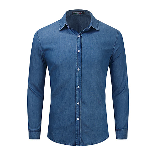 

Men's Shirt Solid Color Button-Down Long Sleeve Street Tops Cotton Casual Nostalgic Comfortable Blue