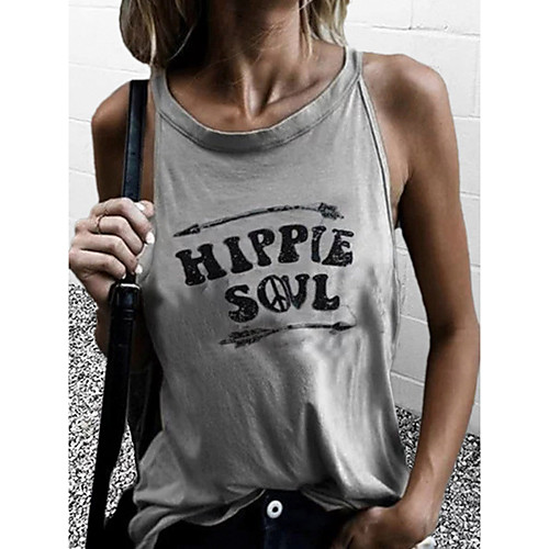 

Women's Tank Top Vest Letter Print Round Neck Basic Streetwear Tops Blue Red Yellow