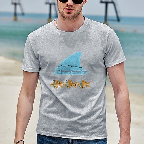 

Men's Tee T shirt Hot Stamping Graphic Prints Fish Plus Size Print Short Sleeve Casual Tops Cotton Basic Designer Big and Tall White Black Gray
