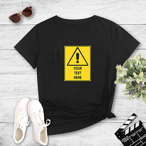 

Women's Painting T shirt Text Safety Sign Print Round Neck Basic Tops Cotton White Yellow Black