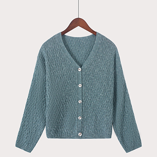 

Women's Solid Color Cardigan Long Sleeve Sweater Cardigans V Neck turmeric Blue gray Red Camel