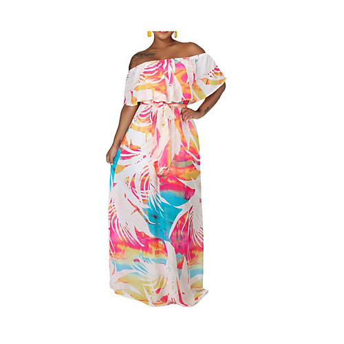 

Women's Swing Dress Maxi long Dress White Sleeveless Pattern Casual 2021 S M L XL
