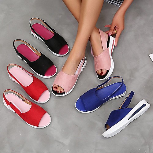 

Women's Sandals Wedge Heel Peep Toe PU Solid Colored Red Black Blue