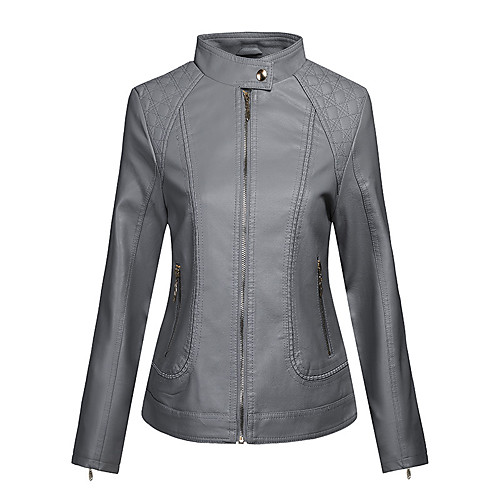 

Women's Coat Casual / Daily All Seasons Regular Coat Regular Fit Casual Jacket Solid Color Zipper khaki Light Grey