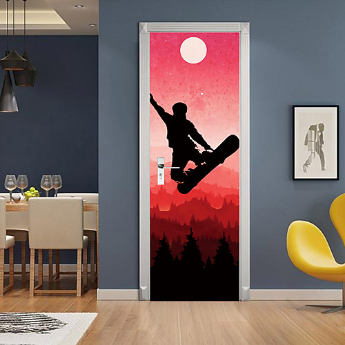 

2pcs Self-adhesive Creative Door Stickers Jumping Ski Living Room Diy Decorative Home Waterproof Wall Stickers