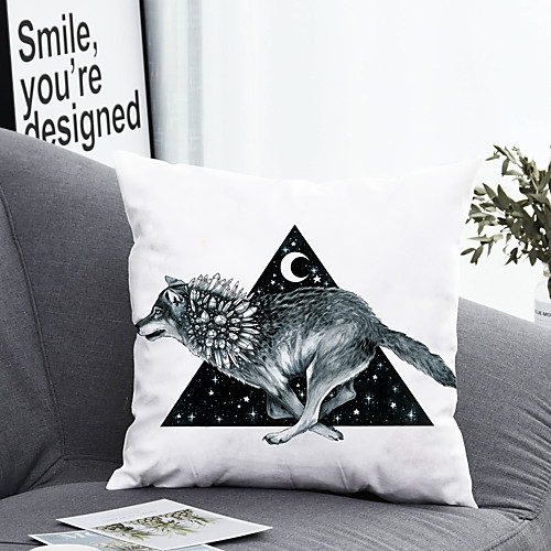 

1 Pc Polyester Pillow Cover Pillow Cover Wolf Geometric 3D Simple Square Zipper Traditional Classic