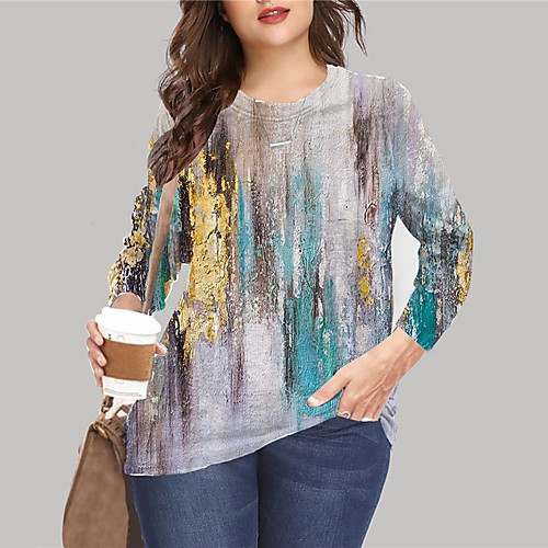 

Women's Plus Size Tops Pullover Sweatshirt Graphic Print Long Sleeve Crewneck Basic Blue Yellow Big Size XL XXL 3XL 4XL 5XL