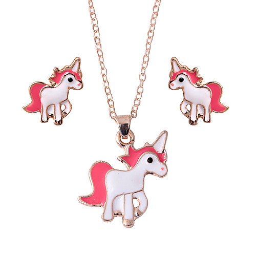 

unicorn necklace earrings set jewelry set painting oil cute cat unicorn bee two-piece set