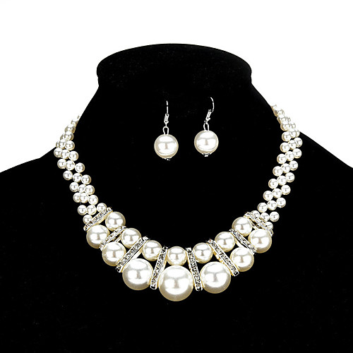 

pearl jewelry set fashion bride imitation pearl necklace earrings set female short elegant clavicle chain accessories